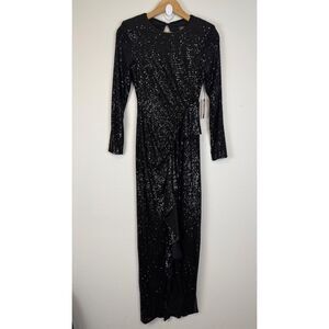 Vince Camuto Black Long Sleeved Sequined Maxi Dress Size 4 NWT